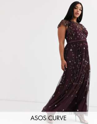 asos design maternity pretty embroidered floral and sequin mesh maxi dress