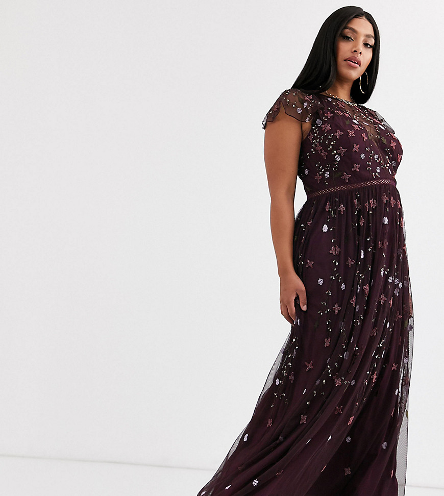 ASOS DESIGN Curve pretty embroidered floral and sequin mesh maxi dress-Multi