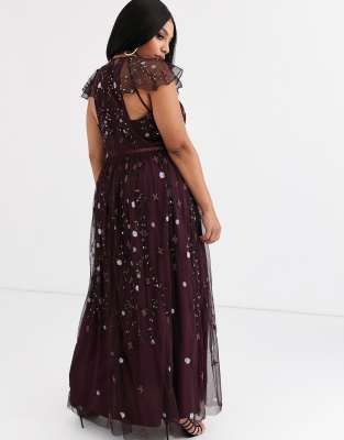 asos design maternity pretty embroidered floral and sequin mesh maxi dress