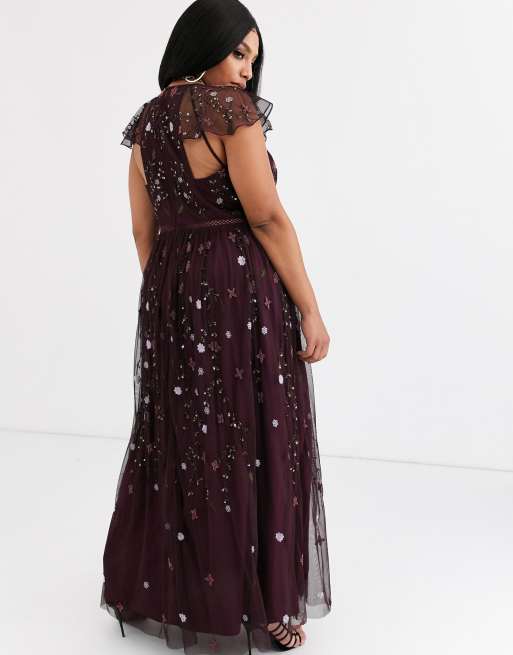 Asos design pretty embroidered floral and sequin mesh outlet maxi dress