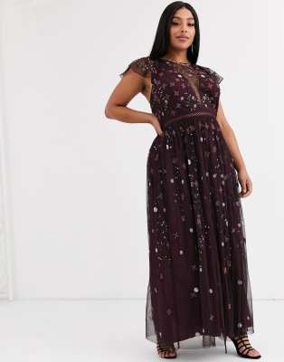 asos design maternity pretty embroidered floral and sequin mesh maxi dress
