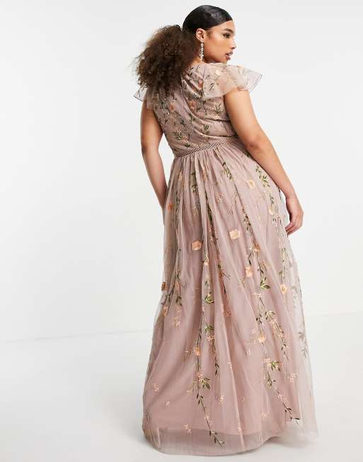 Asos design pretty embroidered floral and sequin mesh outlet maxi dress