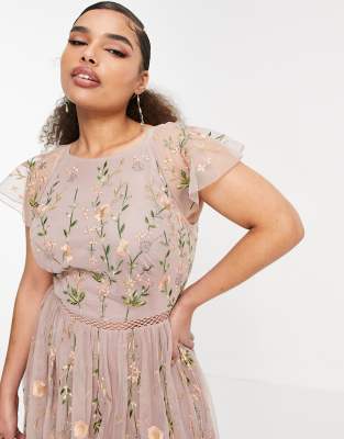 ASOS DESIGN Curve pretty embroidered floral and sequin mesh maxi dress