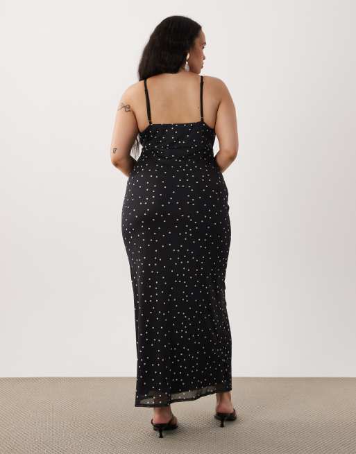 ASOS DESIGN Curve – Prickig klänning i mesh med smala axelband och spetsdetalj, 4 av 4