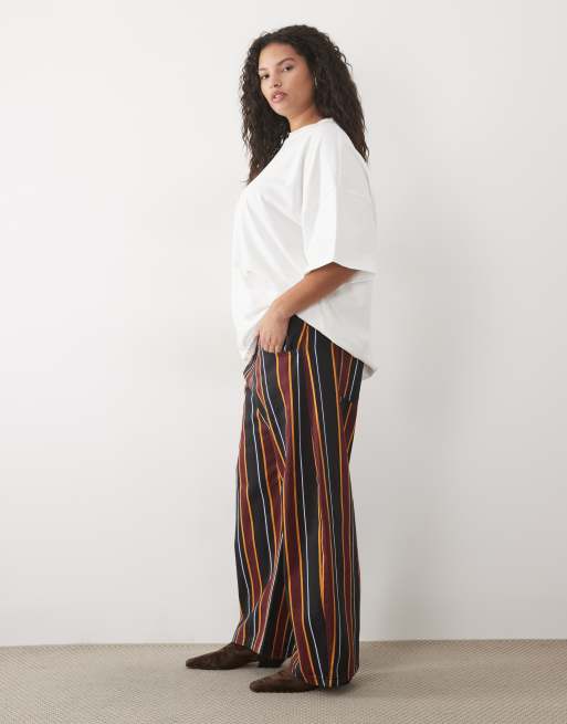 ASOS DESIGN Curve printed barrel leg trouser in burgundy stripe, 2 of 5