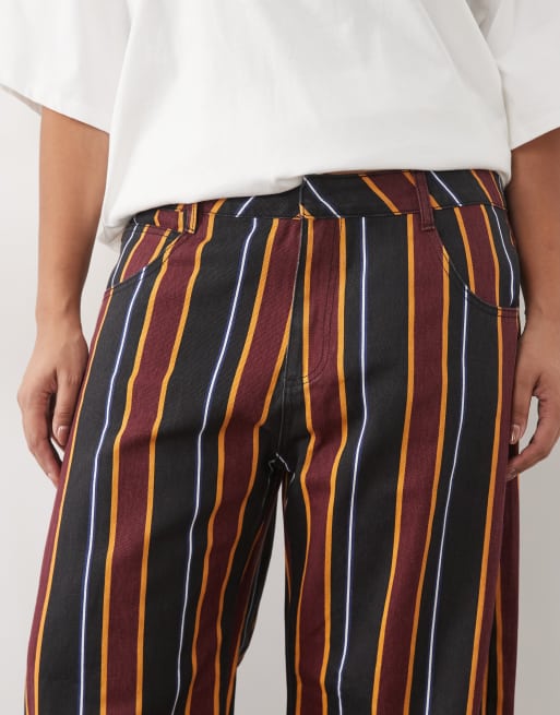 ASOS DESIGN Curve printed barrel leg trouser in burgundy stripe, 4 of 5