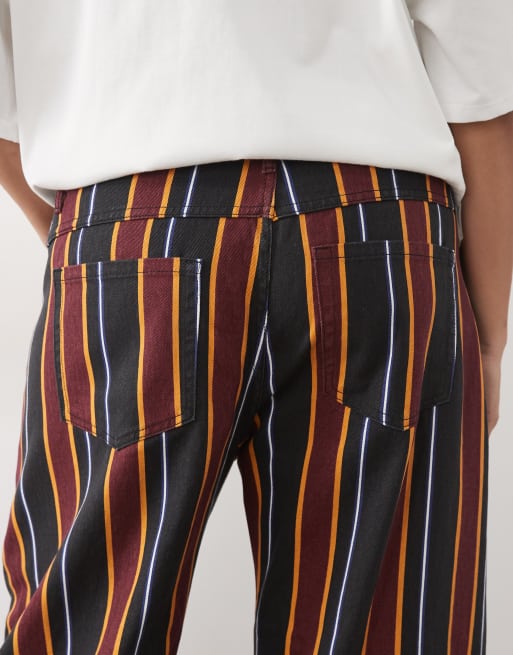 ASOS DESIGN Curve printed barrel leg trouser in burgundy stripe, 5 of 5