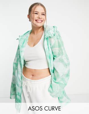 ASOS DESIGN Curve printed rain jacket in green - ASOS Price Checker