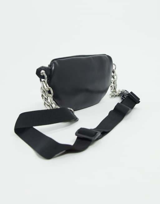 ASOS DESIGN CURVE PU fanny pack with chunky chain in black, 2 of 4
