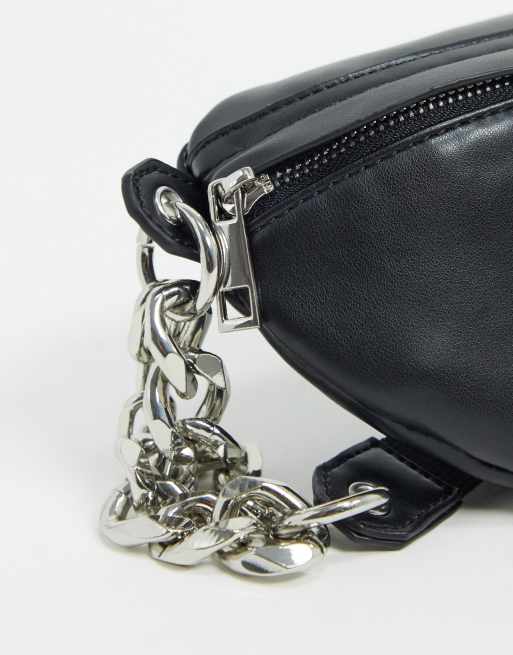 ASOS DESIGN CURVE PU fanny pack with chunky chain in black, 3 of 4