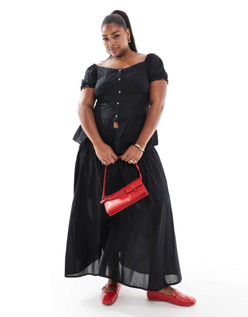 ASOS DESIGN Curve puff sleeve button down milkmaid top in