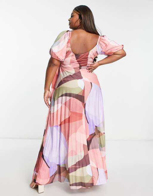 ASOS DESIGN Curve exclusive chiffon batwing sleeve maxi dress in hot pink