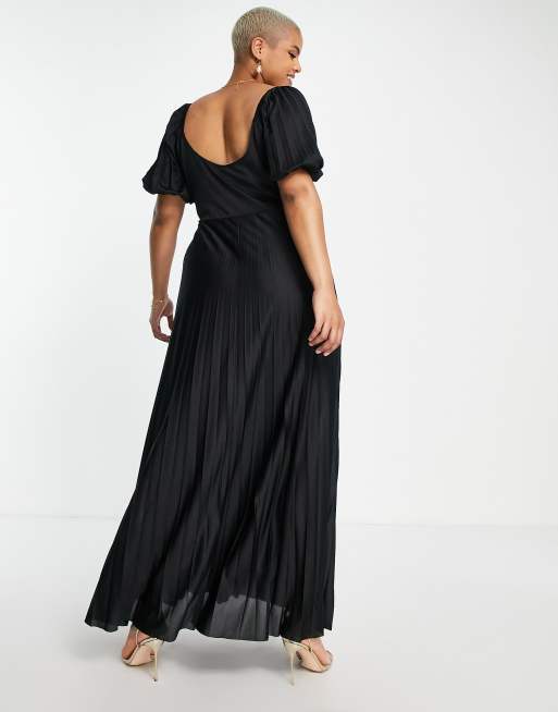 asos black puff sleeve dress Heiress Beverly Hills exclusive sweetheart neckline satin puff sleeve main image 0