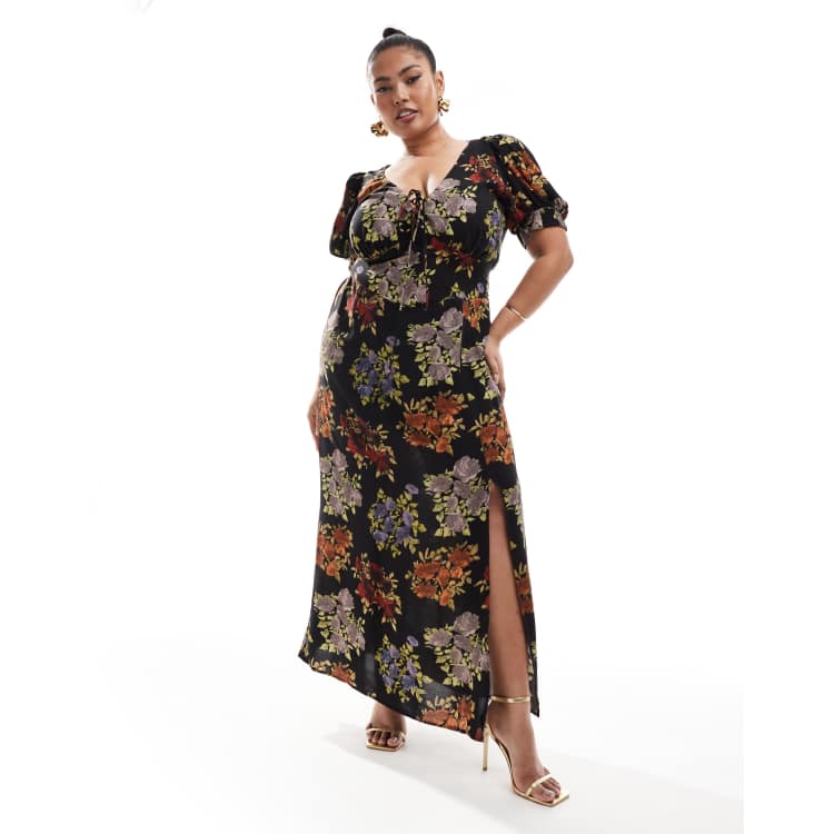 chinese dress ladies Millà Women's Elegant Floral Puff Sleeve Maxi Dres - White
