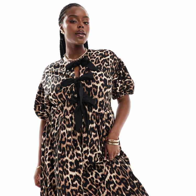 ASOS DESIGN Curve puff sleeve tie front maxi dress in leopard print ASOS