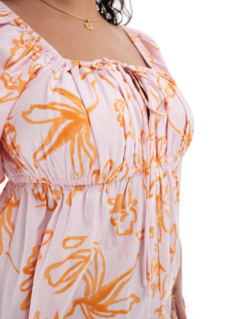 open lace back dress Asos Edition Extreme Blouson Sleeve Mini Dress In Satin In Orange