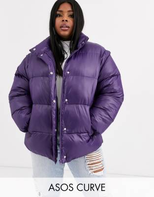 purple puffer jacket