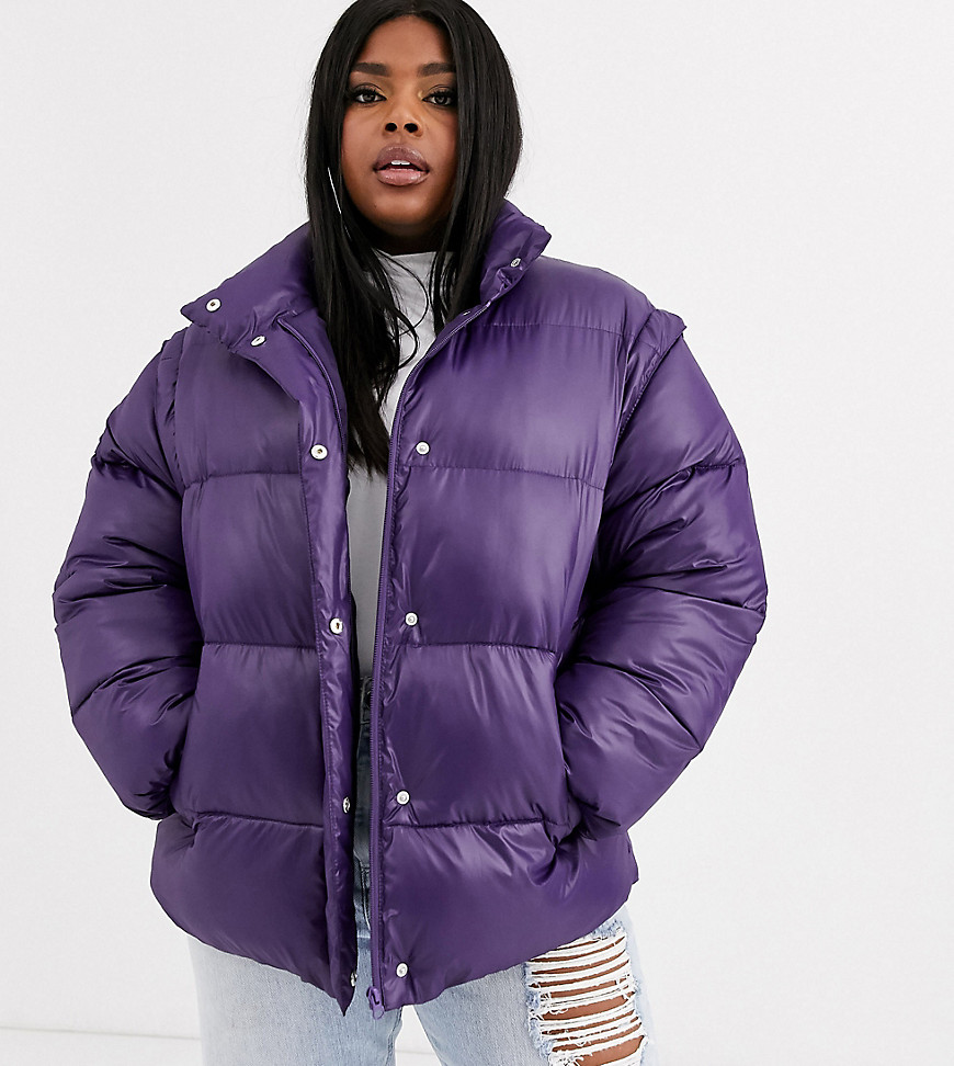 ASOS DESIGN Curve puffer jacket with detachable sleeves in purple