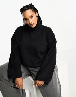 ASOS DESIGN Curve super soft roll neck with cuff detail in black - ASOS Price Checker