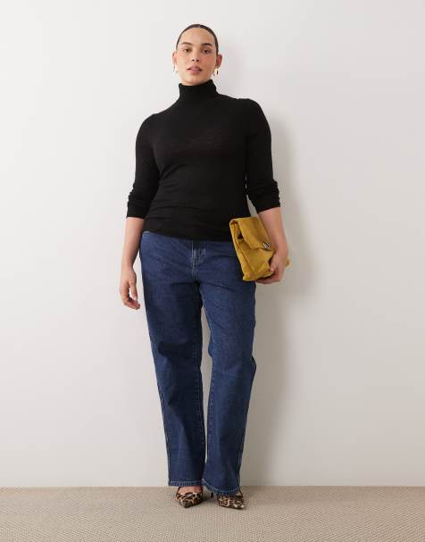 ASOS DESIGN Curve pull ajusté premium en mélange d'alpaga à col roulé transparent noir - view 1
