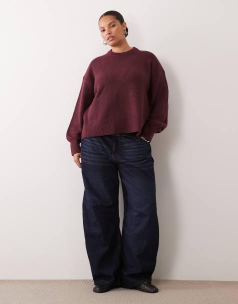 ASOS DESIGN Curve pull ample avec détail fendu sur le côté en bordeaux - view 1