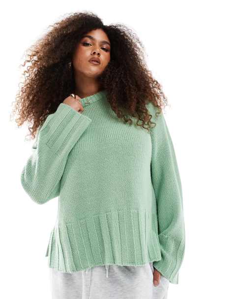 ASOS DESIGN Curve - Pull coupe carrée en maille côtelée - Sauge - view 1
