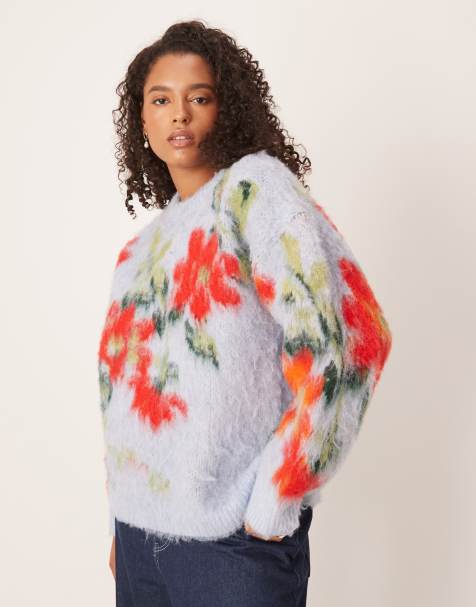ASOS DESIGN Curve - Pull décontracté à fleurs floutées - Bleu - view 1