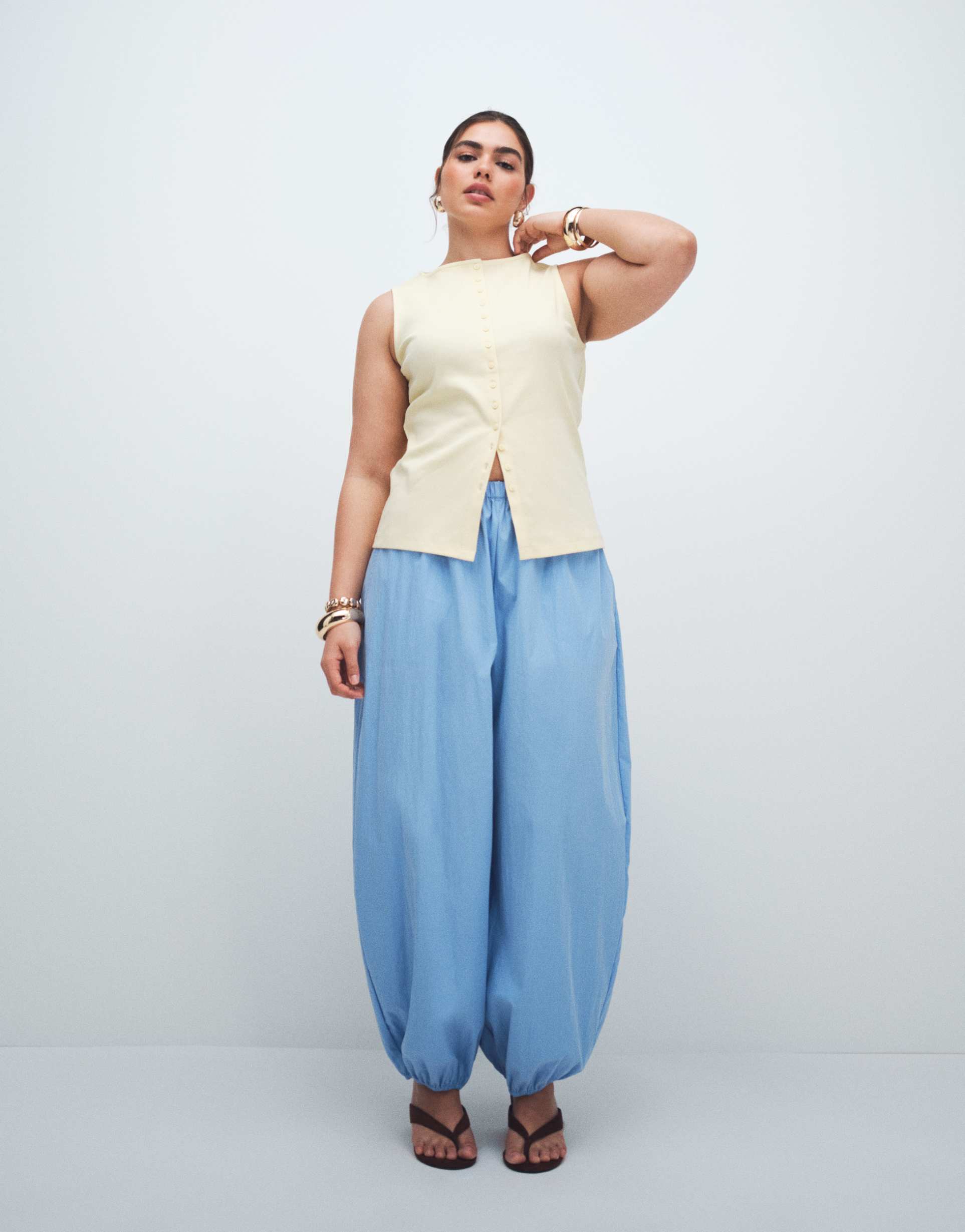 asos design curve pull on balloon pants in blue