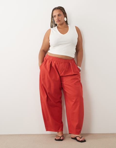 ASOS DESIGN Curve pull-on barrel-bukser i vasket rød - view 1