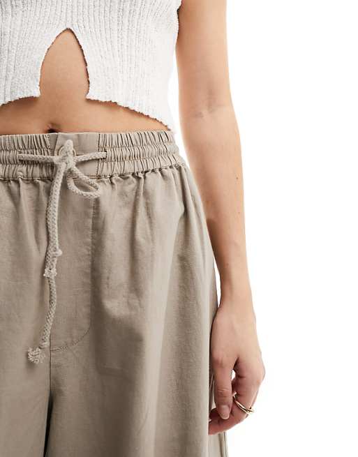 ASOS DESIGN Curve pull on barrel leg linen blend pants in ASOS DESIGN Curve pull on barrel leg linen blend pants in