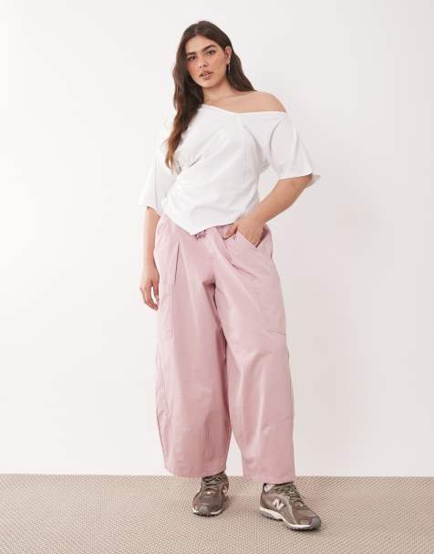 ASOS DESIGN Curve pull on barrel pants in pink - view 1