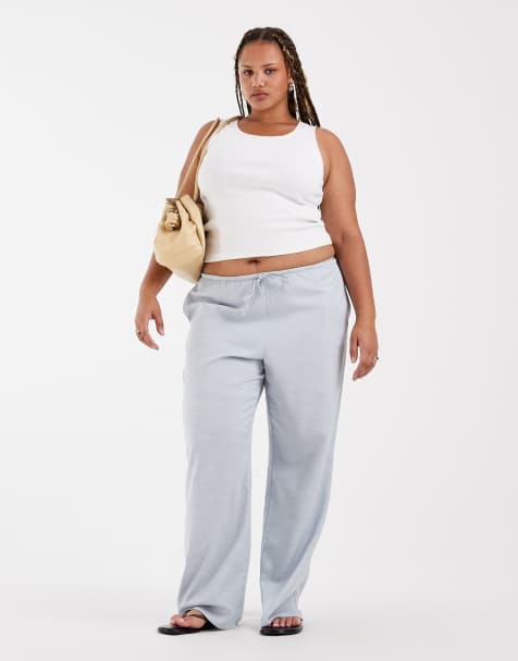 ASOS DESIGN Curve - Pull on-bukser med brede ben i satin - view 1