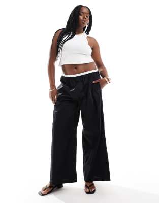 ASOS DESIGN Curve pull on contrast waist pants in black