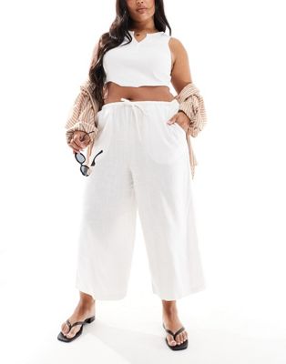 Asos Curve Asos Design Curve Pull On Culotte With Linen In White