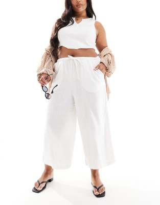 Asos Curve Asos Design Curve Pull On Culotte With Linen In White