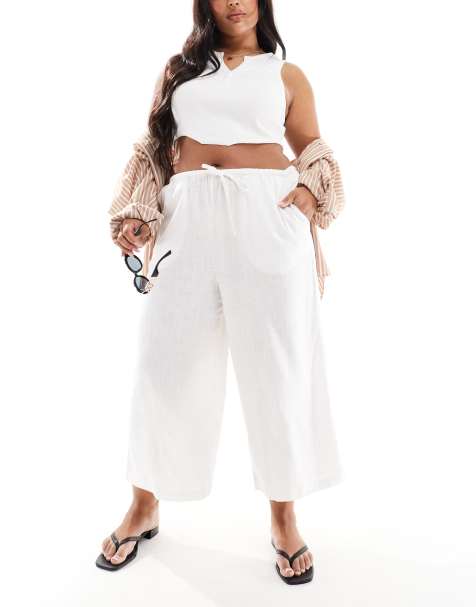 ASOS DESIGN Curve pull on culotte with linen in white - view 1