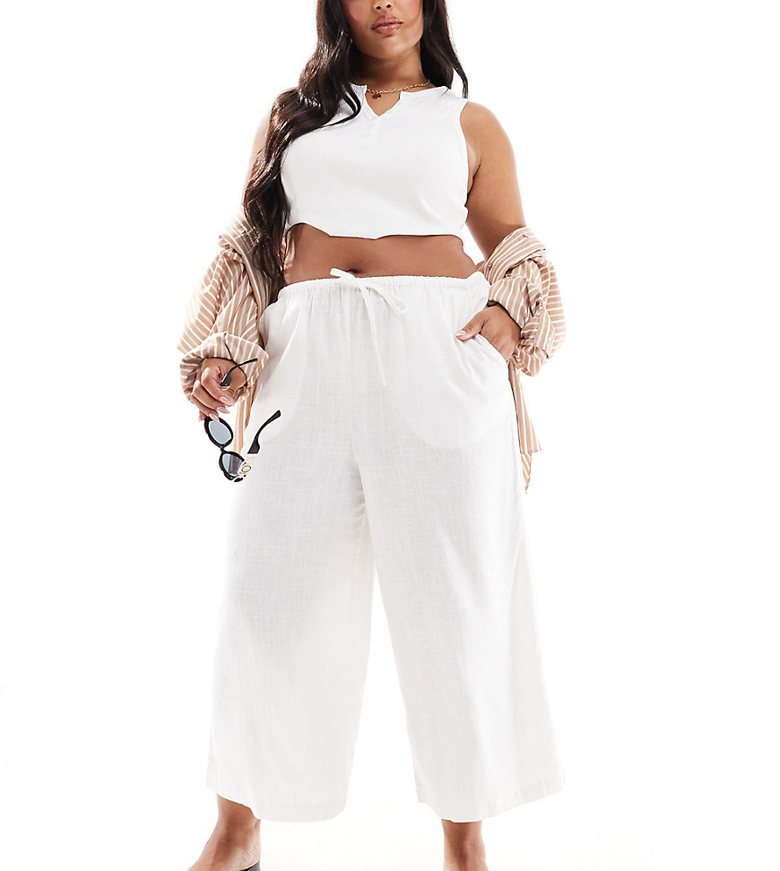 ASOS DESIGN Curve pull on culotte with linen in white