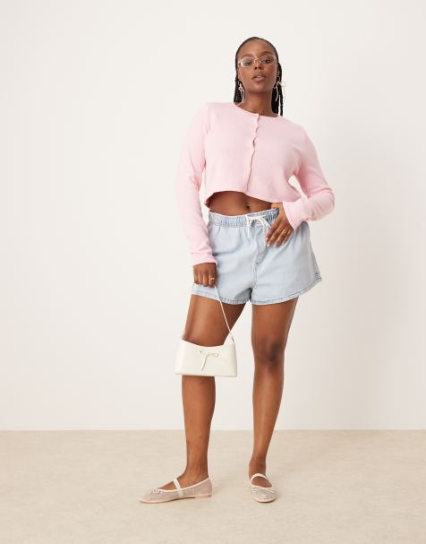 ASOS DESIGN Curve pull on denim short in lightwash blue - view 1