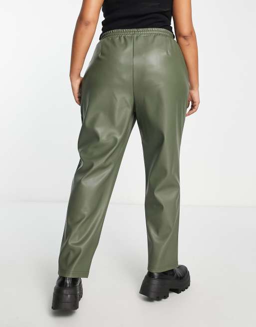 ASOS DESIGN Curve pull on faux leather jogger in khaki ASOS