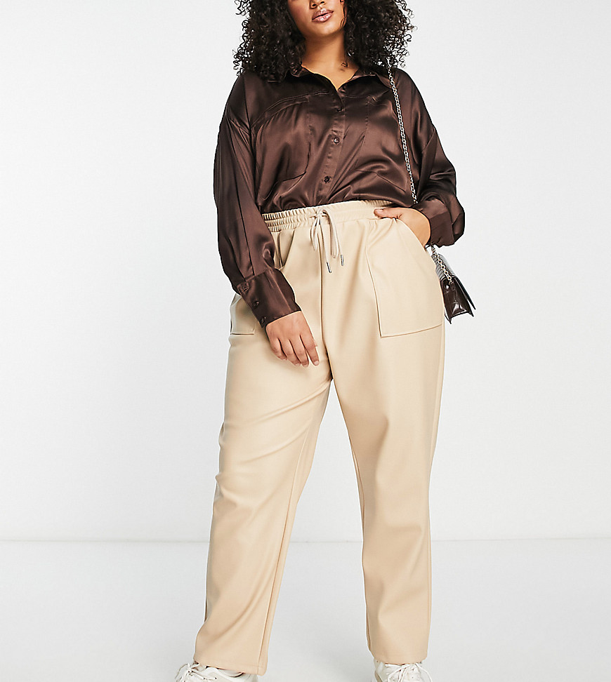 Asos Curve Asos Design Curve Pull On Faux Leather Sweatpants In Mushroom-brown