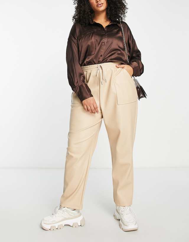 ASOS DESIGN Curve pull on faux leather sweatpants in mushroom