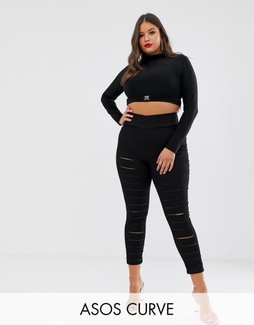 ASOS DESIGN Curve pull on jegging in clean black with slash rip