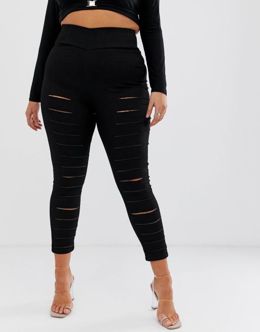 ASOS DESIGN Curve pull on jegging in clean black with slash rip detail