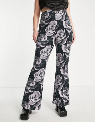 ASOS DESIGN Curve pull on kick flare trousers co-ord in grunge floral print