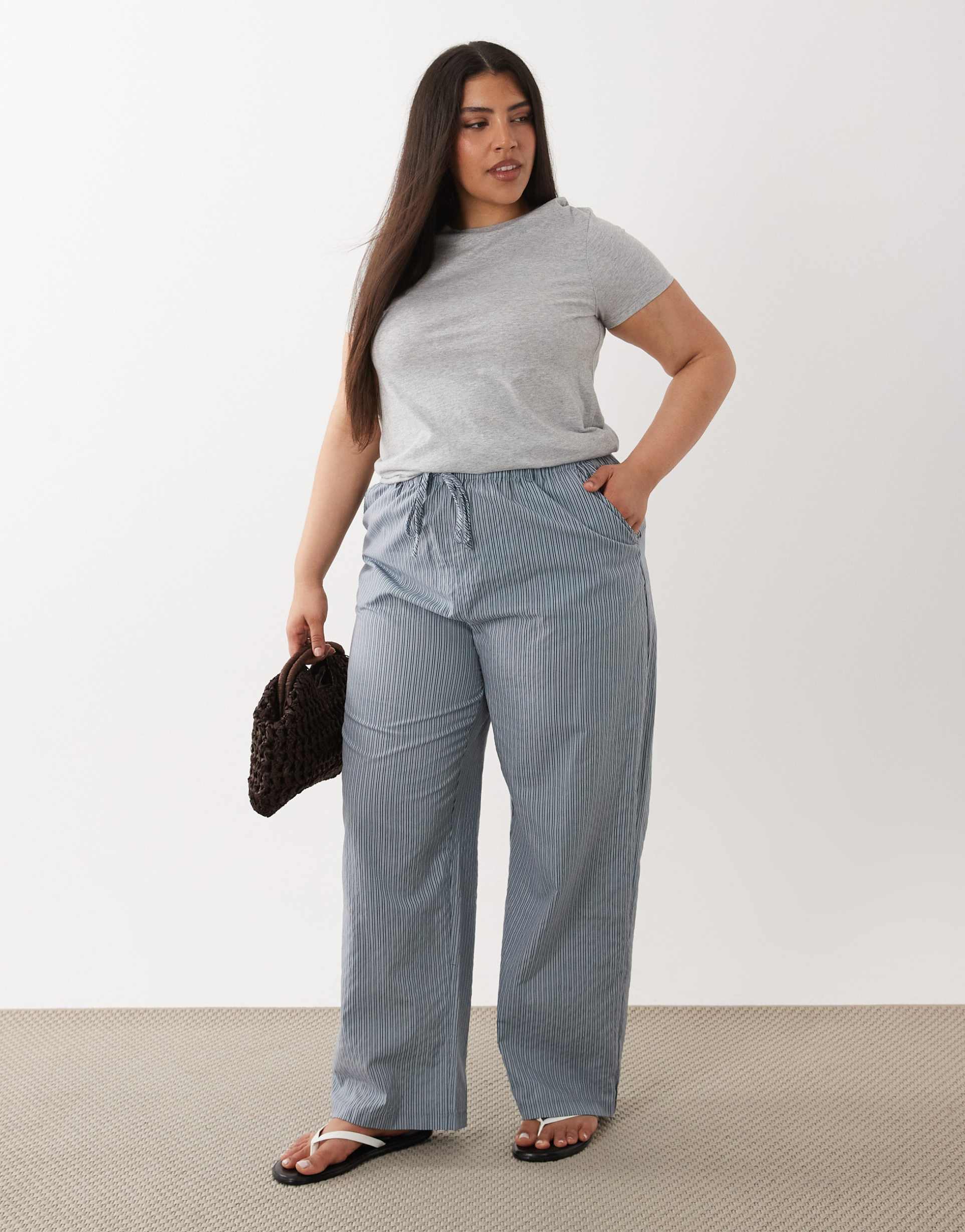 asos design curve pull on pants in blue stripe