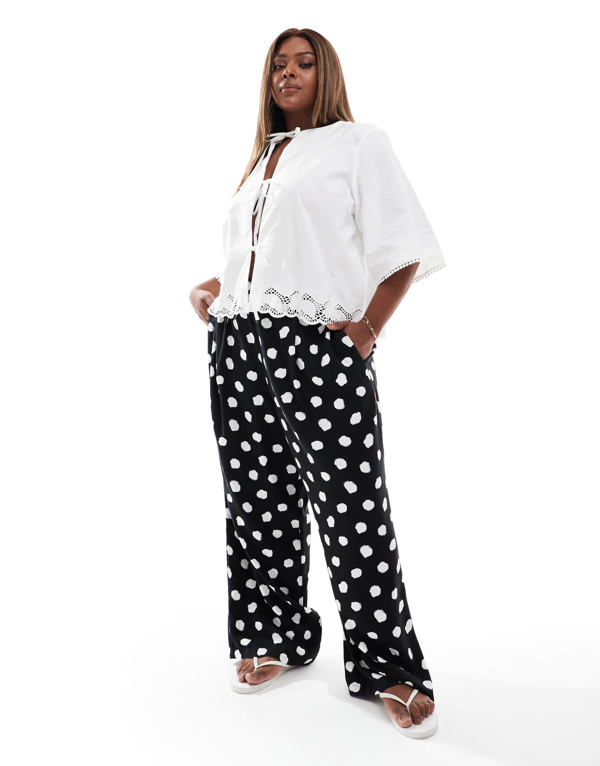 asos design curve pull-on pants in dot print