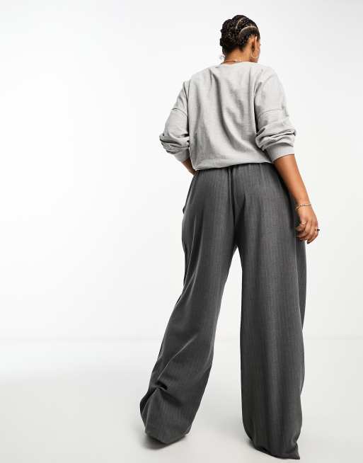 ASOS DESIGN Curve pull on pants in grey stripe