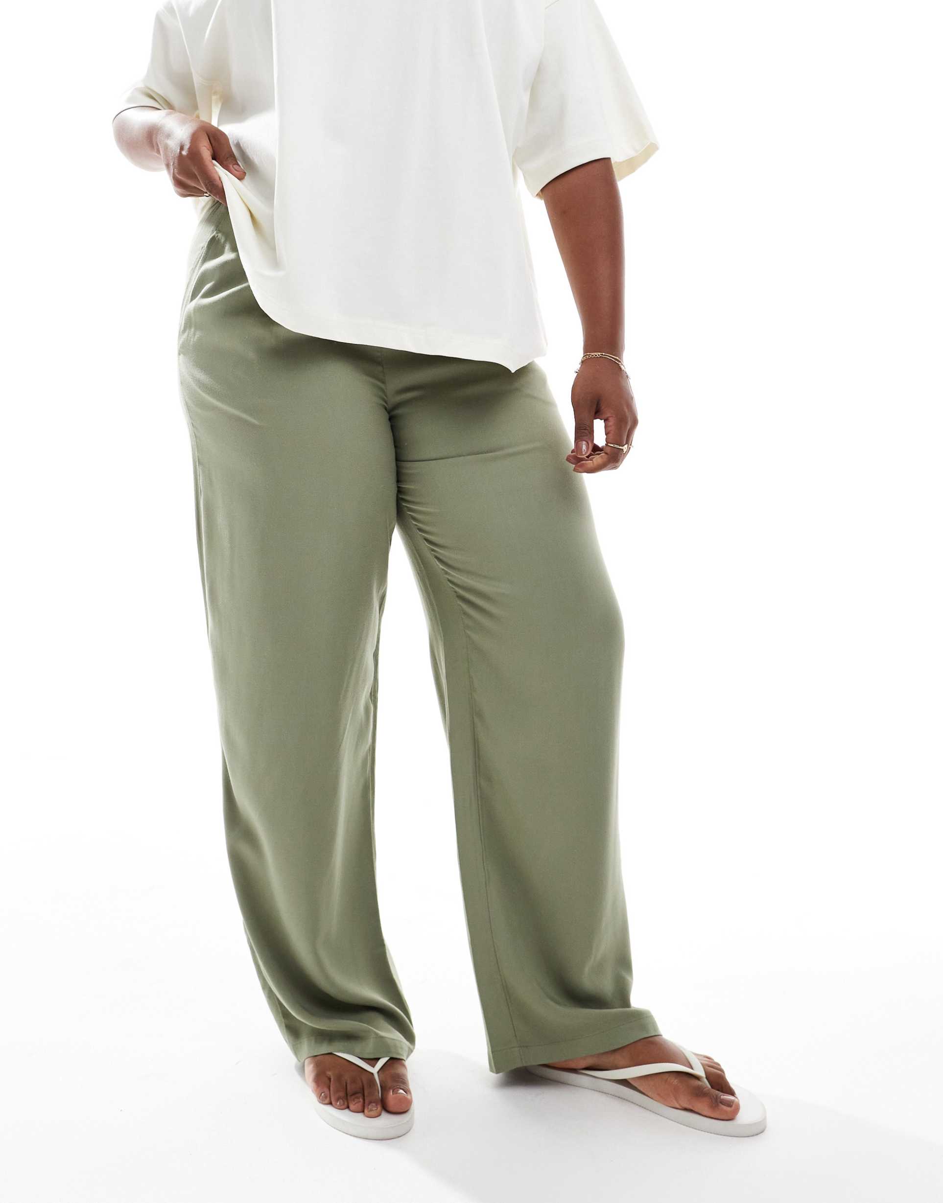 asos design curve pull on pants in olive