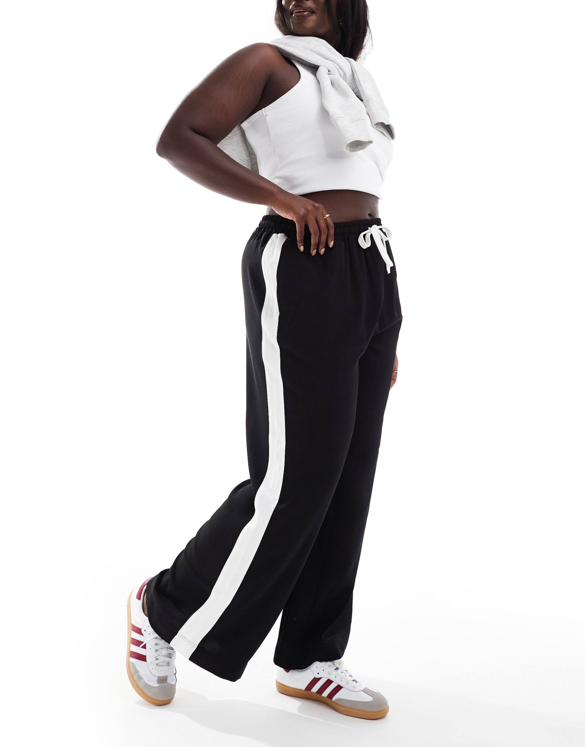 asos design curve pull on pants with contrast panel in black