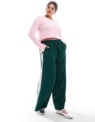 Asos Design Curve Pull On Pants With Contrast Panel In Forest Green